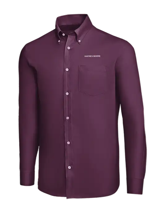 Brooks Brothers Eggplant Wrinkle-Free Stretch Nailhead Shirt w/Haynes & Boone Logo