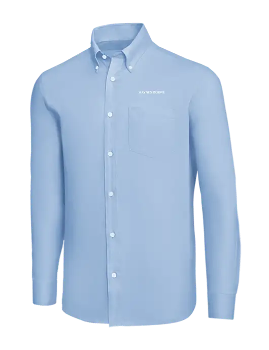 Brooks Brothers Light Blue Wrinkle-Free Stretch Nailhead Shirt w/Haynes & Boone Logo