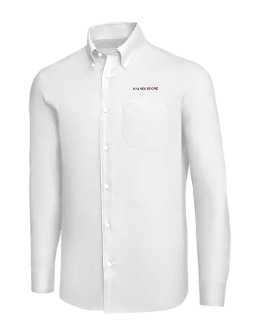Brooks Brothers White Wrinkle-Free Stretch Nailhead Shirt w/Haynes & Boone Logo