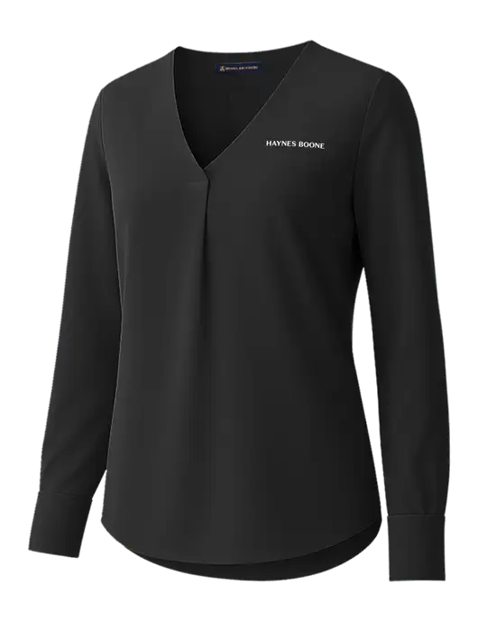 Brooks Brothers Womens Black Open-Neck Satin Blouse  w/Haynes & Boone Logo
