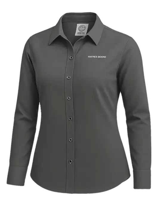 Brooks Brothers Womens Dark Grey Wrinkle-Free Stretch Nailhead Shirt w/Haynes & Boone Logo