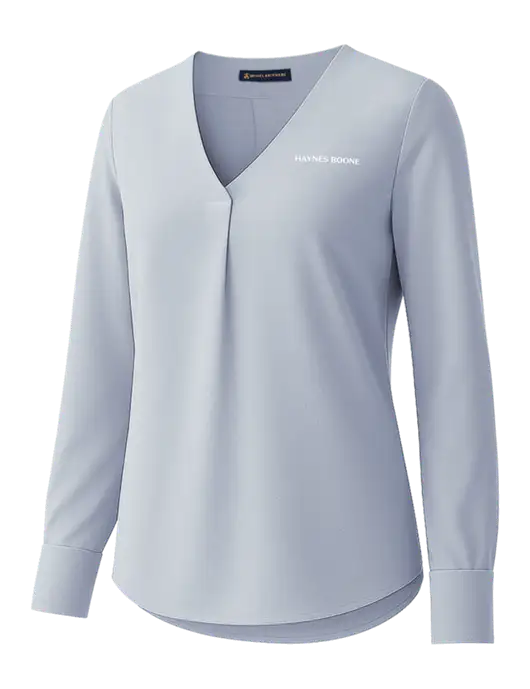 Brooks Brothers Womens Light Slate Blue Open-Neck Satin Blouse  w/Haynes & Boone Logo