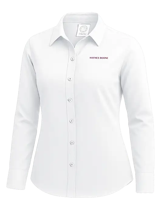 Brooks Brothers Womens White Wrinkle-Free Stretch Nailhead Shirt w/Haynes & Boone Logo