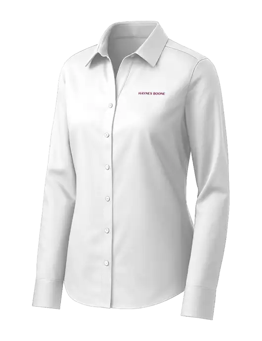 Brooks Brothers Womens White Wrinkle-Free Stretch Pinpoint Shirt w/Haynes & Boone Logo