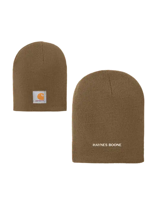Carhartt Dark Caramel Brown Acrylic Knit Hat w/Haynes & Boone Logo